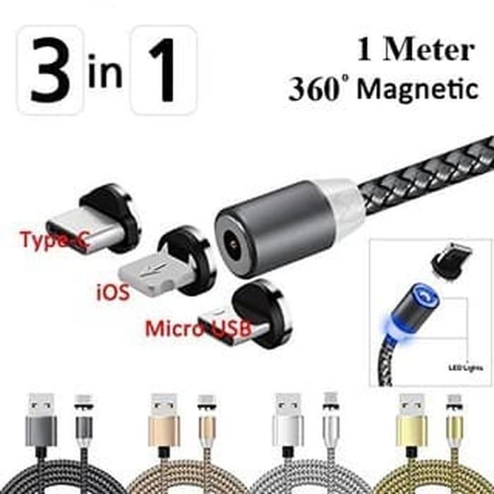 Kabel Data Magnetic 3 connector 3in1 LED Fast charge - Gambar 5