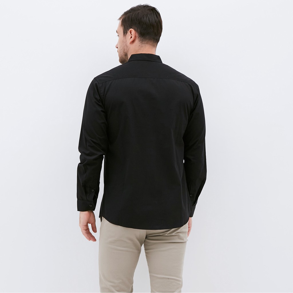 Kemeja Pria Basic Polos Panjang Hitam - Gambar 2