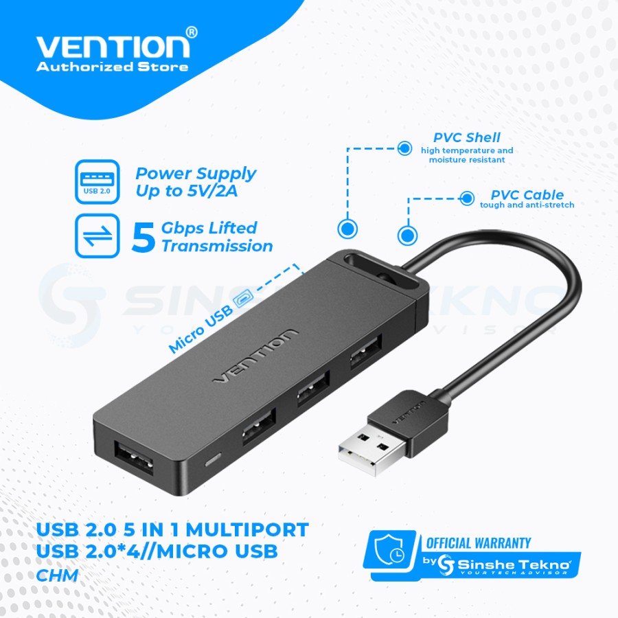 Usb HUB Vention 4 Port Usb 3.0 2.0 High Speed Power Adapter OTG - CHM 2.0, 0.15m